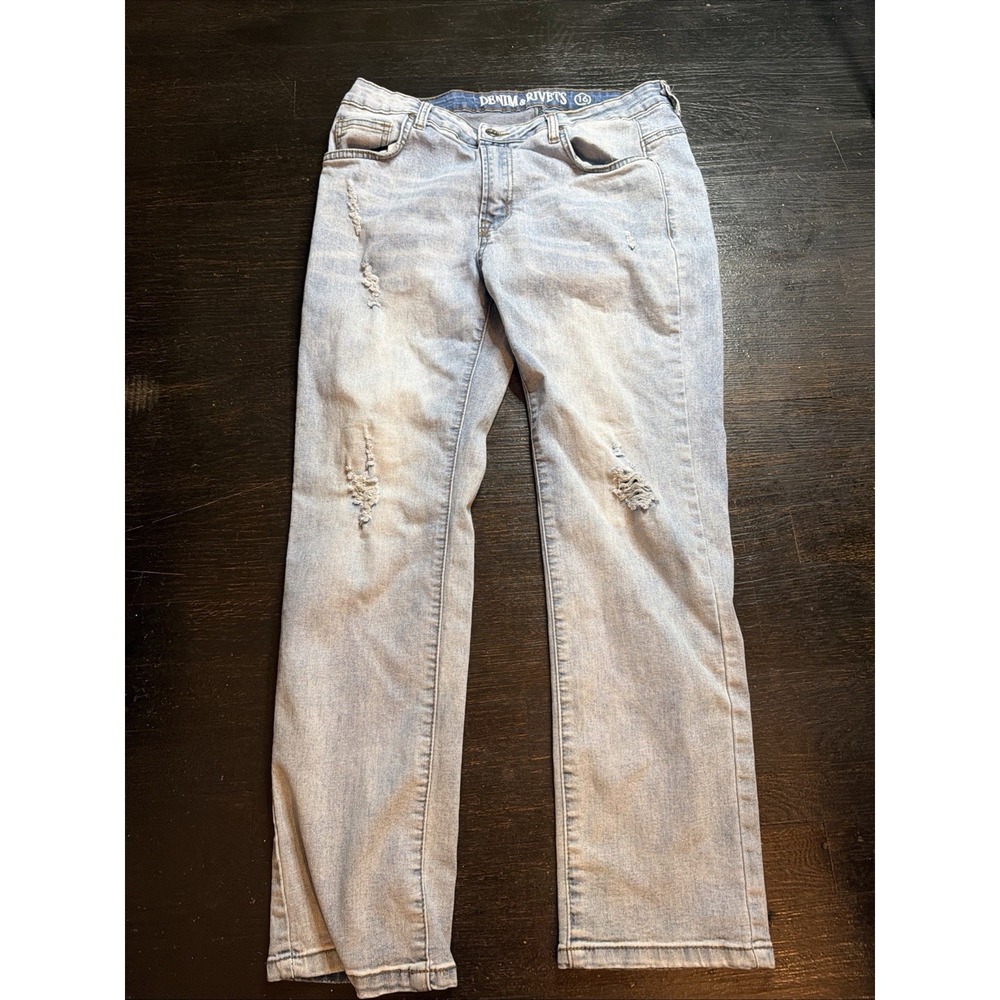 Denim Rivets Boys Bleach Blue Jeans Size 16 Regular‎ Straight Leg